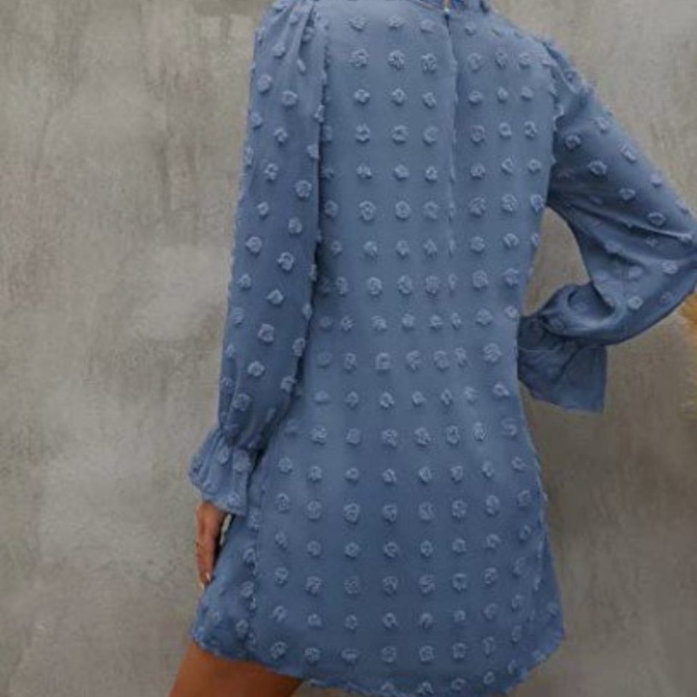 New Absolutely Stunning Casual Long Puff Sleeve ruffle Neck Dress - Picture 3 of 4